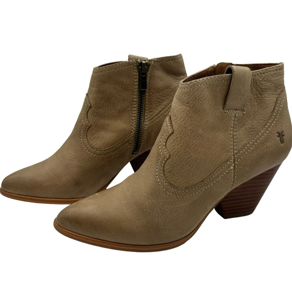 Frye Leather Reina Booties 6.5 Western Boho Ankle Boots Pointed Toe Side Zipper